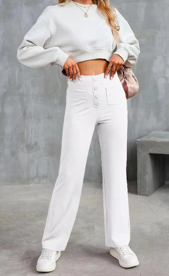 La connectoHigh-waisted elastische casual broek