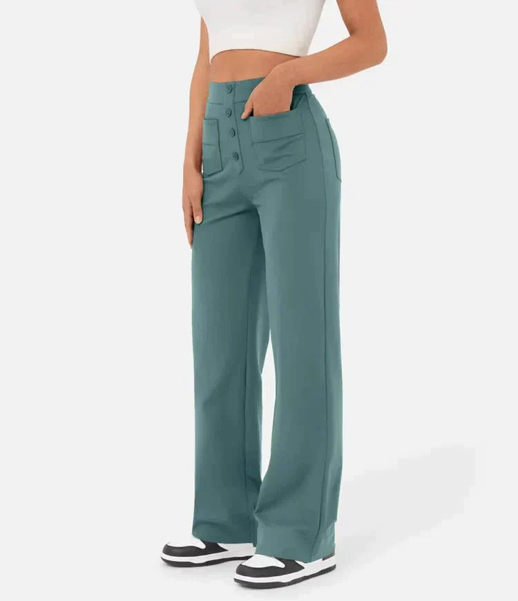 La connectoHigh-waisted elastische casual broek