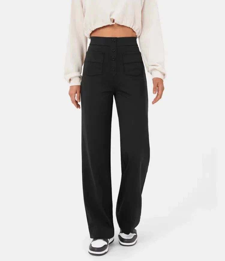 La connectoHigh-waisted elastische casual broek