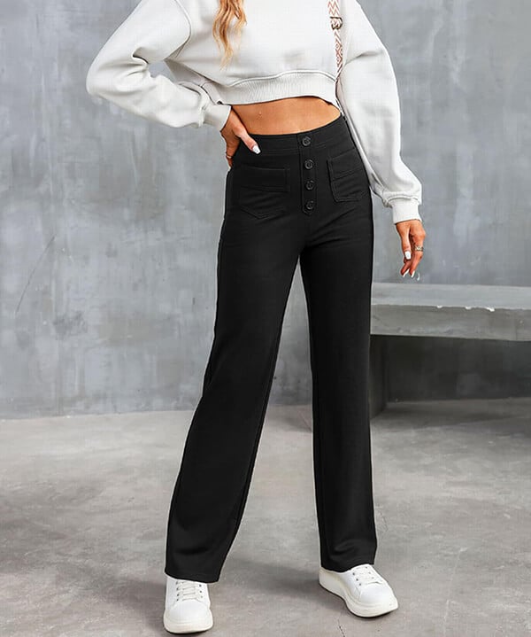 La connectoHigh-waisted elastische casual broek