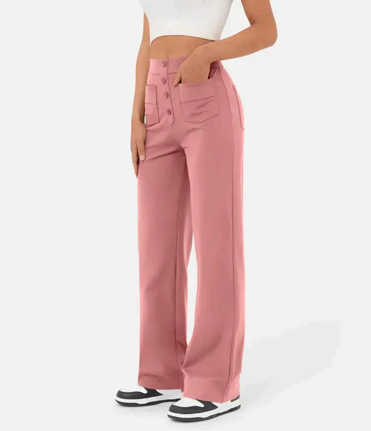 La connectoHigh-waisted elastische casual broek