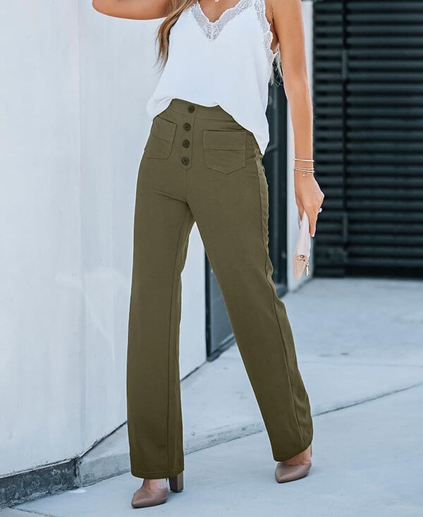 La connectoHigh-waisted elastische casual broek