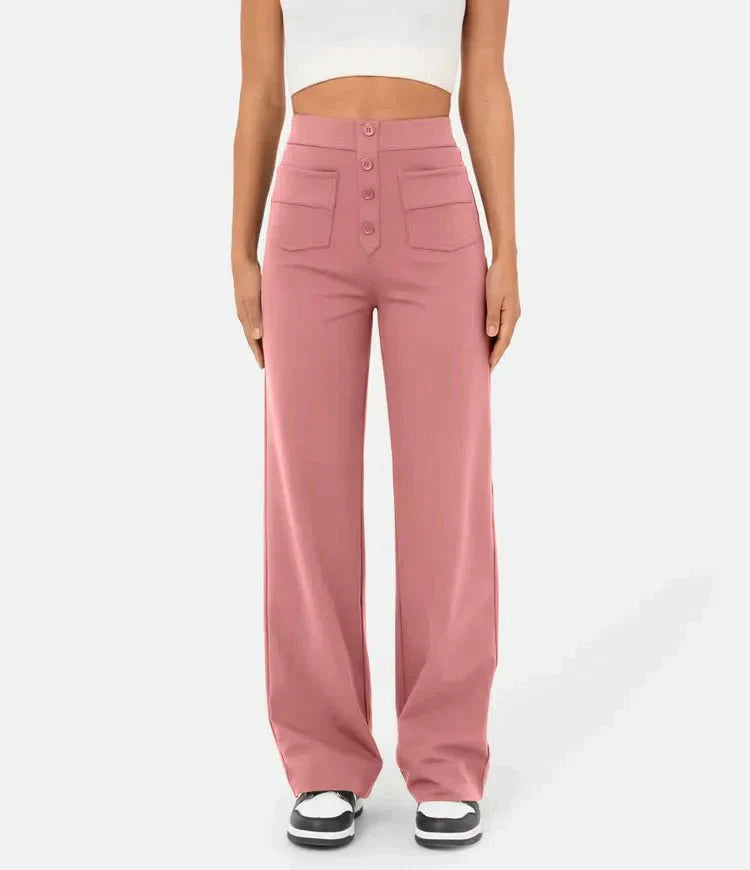 La connectoHigh-waisted elastische casual broek