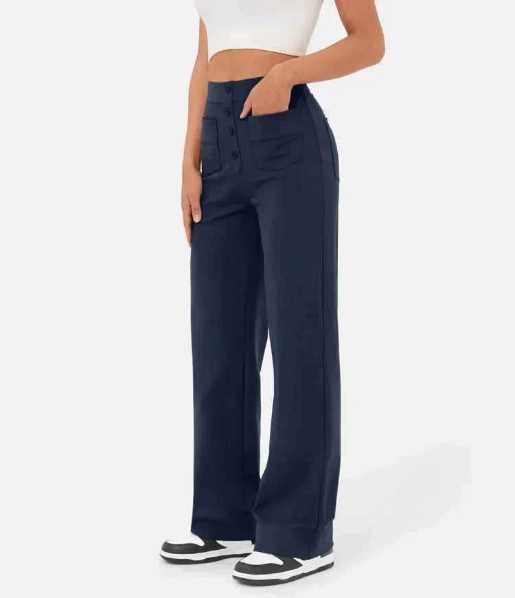 La connectoHigh-waisted elastische casual broek