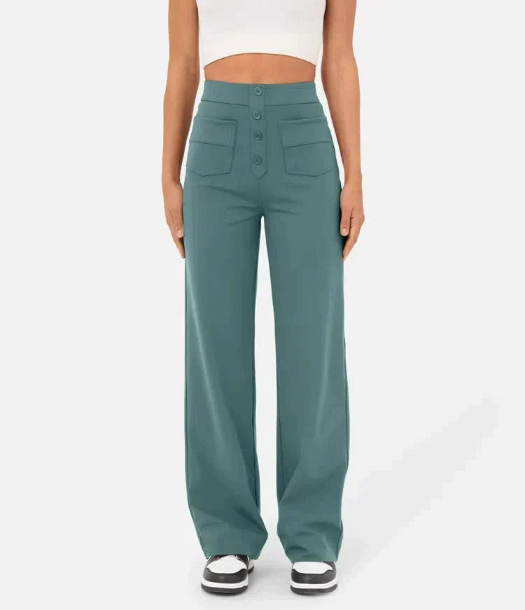 La connectoHigh-waisted elastische casual broek