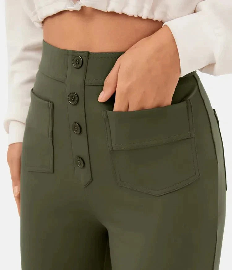 La connectoHigh-waisted elastische casual broek