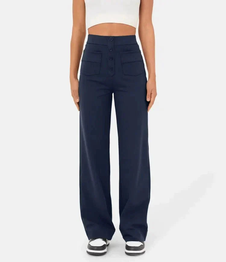 La connectoHigh-waisted elastische casual broek